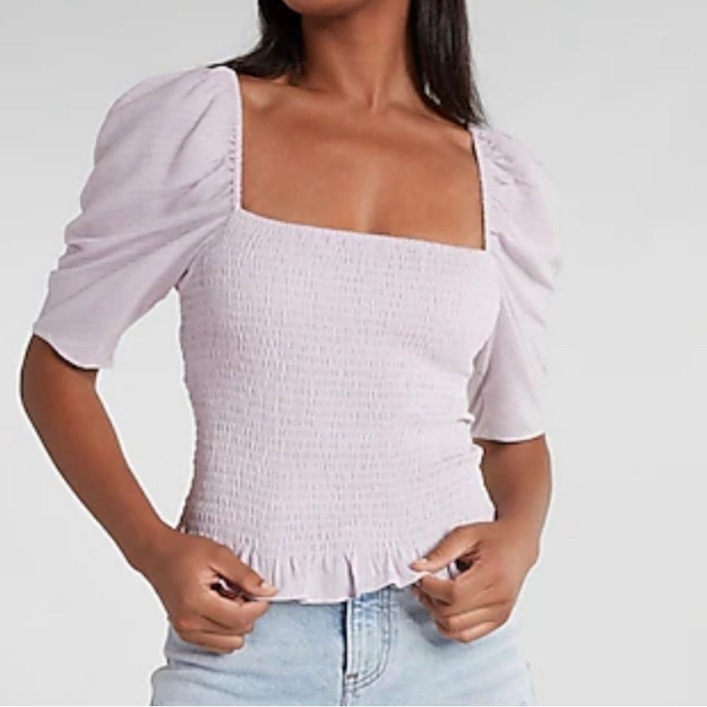 Express NWT Puff Sleeve Lavender Smock Top Blouse XL